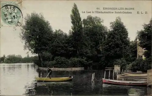 Ak Enghien les Bains Val d'Oise, Der See an der Embarcadere Saint Gratien