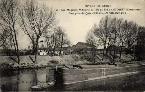 Ak Issy les Moulineaux Hauts de Seine, Die Militärgeschäfte der Insel Billancourt