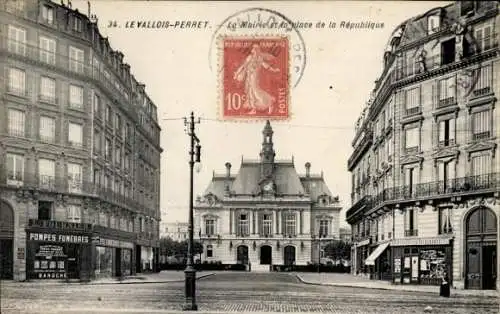 Ak Levallois Perret Hauts de Seine, Rathaus und Place de la République