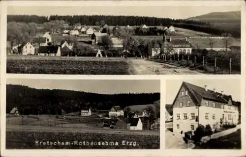 Foto Ak Kretscham Rotensehma Sehmatal Erzgebirge, Posthaus, Blick auf den Ort