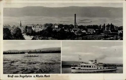 Ak Ingelheim am Rhein, Teilansicht, Dampfer