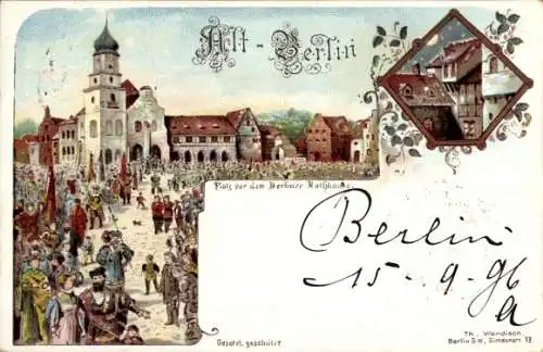 Litho Berlin Treptow, Gewerbeausstellung 1896, Platz vor dem Berliner Kaufhause