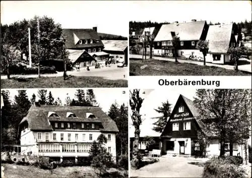 Ak Oberbärenburg Altenberg im Erzgebirge, HO-Hotel Zum Bären, Wieseneck-Klause, Kur-Café