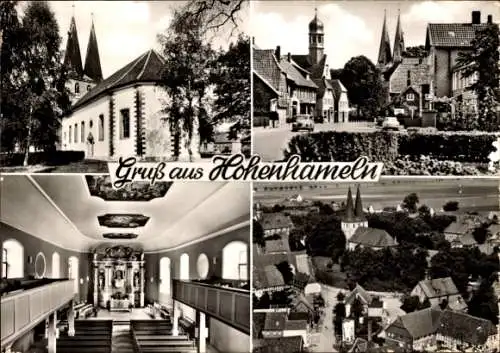 Ak Hohenhameln in Niedersachsen, Teilansichten, Kirchtürme, Innenraum Kirche