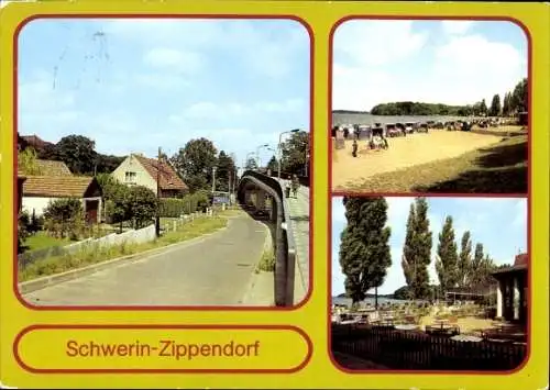 Ak Zippendorf Schwerin in Mecklenburg, Neue Fußgängerbrücke, Strandbad, Strandpavillon