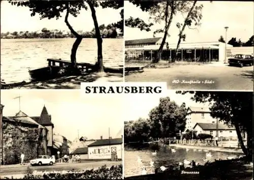 Ak Strausberg in der Mark, Teilansichten, HO-Kaufhalle Süd, Straussee