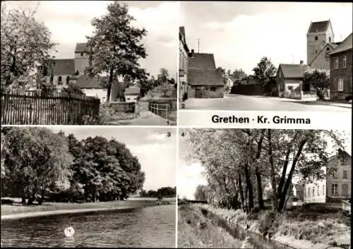 Ak Grethen Parthenstein in Sachsen, Teichgelände, Hauptstraße, Gemeinderat