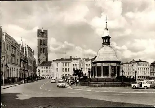 Ak Hansestadt Wismar, Markt, Wasserkunst