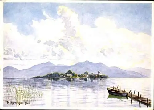 Künstler Ak Kurringer, Theodor, Fraueninsel im Chiemsee, Bootssteg