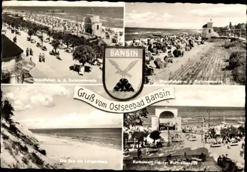 Ak Ostseebad Bansin Heringsdorf auf Usedom, Wappen, Strand Kurpromenade, Langenberg