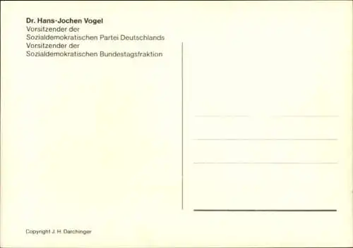 Ak Politiker Hans Joachim Vogel, Portrait, Autogramm, Mitglied des SPD Präsidiums