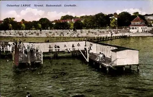 Ak Ostseebad Laboe, Strand, Badeanstalt, Lesehalle