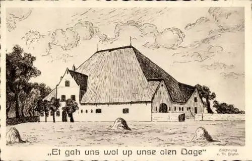 Künstler Ak Bruhn, Th., Sankt Peter Ording in Friesland, Gebäude, Et gah uns wol up unse olen Dage