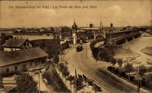 Ak Kehl am Rhein, Rheinbrücke, Straßenbahn