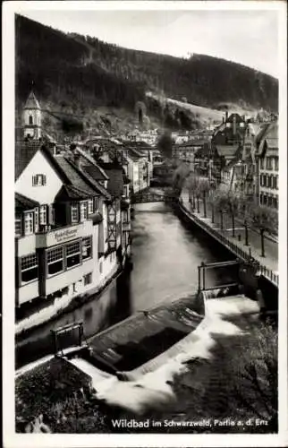 Ak Bad Wildbad im Schwarzwald, an der Enz, Wehr, Hotel Sonne