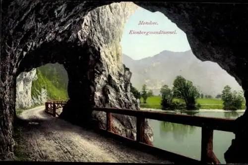 Ak Mondsee in Oberösterreich, Partie im Kienbergwandtunnel, Holzgeländer, Wasser, Nummer 333