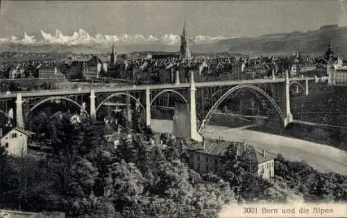 Ak Bern Stadt Schweiz, Stadt, Alpen, Eisenbahnbrücke