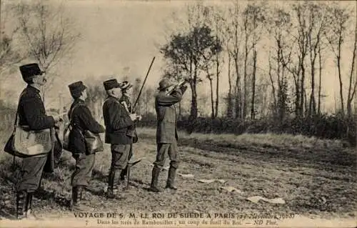 Ak Rambouillet Yvelines, König von Schweden auf der Jagd