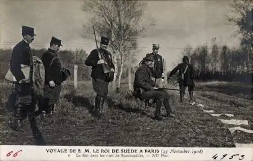 Ak Rambouillet Yvelines, König Gustav V. von Schweden in Paris, Jagd, 1908