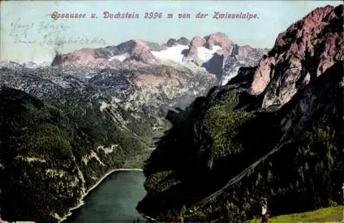 Ak Gosau in Oberösterreich, Gosausee, Dachstein, Blick von der Zwieselalpe