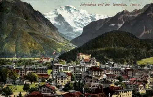 Ak Interlaken Kanton Bern Schweiz, Gesamtansicht, Jungfrau