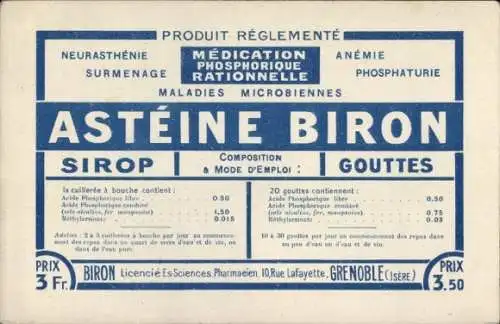 Ak Grenoble Isère, Asteine Biron, Reklame