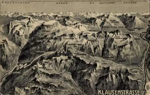 Landkarten Ak Klausenstraße, Graubündner Berge, St Gotthard Gruppe