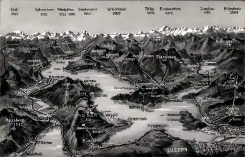 Landkarten Ak Weggis Kanton Luzern, Schwyz, Rigi Kulm, Kriens