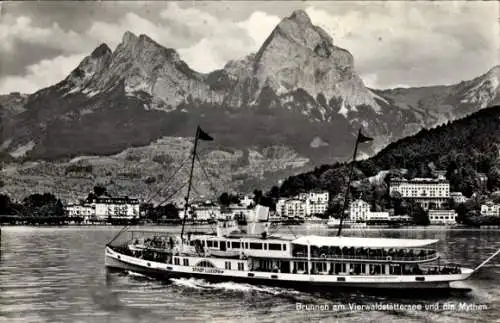 Ak Brunnen Kt. Schwyz Schweiz, Vierwaldstättersee, Salondampfer Stadt Luzern, Mythen