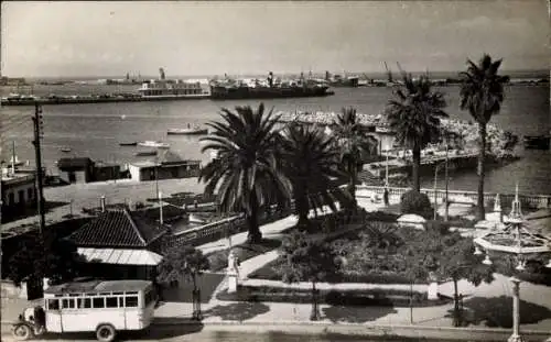 Ak Ceuta Spanien, Hafen, Bus, Palmen