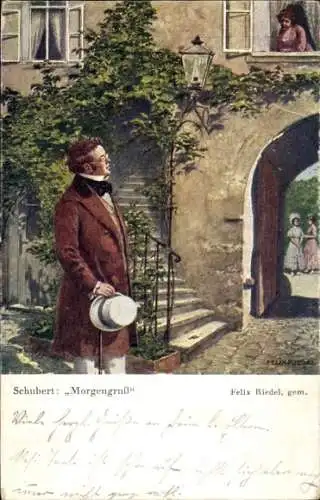 Künstler Ak Riedel, F., Komponist Franz Schubert, Morgengruß