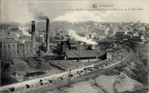 Ak Charleroi Wallonien Hennegau, Les fosses Sacre Madame et Ste Barbe et panorama de la ville haute