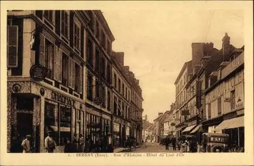 Ak Bernay Eure, Rue d´Alençon, Hôtel du Lion d´Or