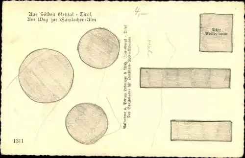Foto Ak Sölden in Tirol, Am Weg zur Gaislacher Alm