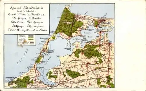 Landkarten Ak Zingst an der Ostsee, Spezialwanderkarte durch die Ostseebäder, Graal, Darß