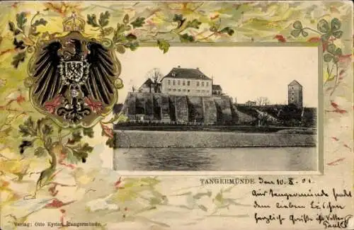 Präge Wappen Passepartout Ak Tangermünde an der Elbe, Teilansicht