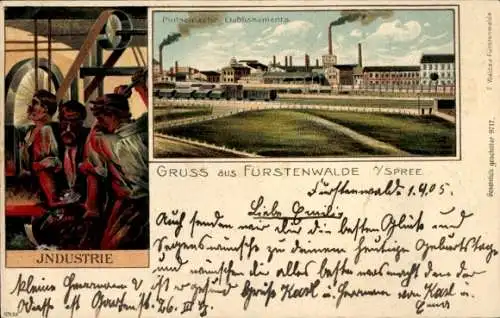 Präge Passepartout Litho Fürstenwalde an der Spree, Pitsch'sche Etablissements, Fabrik, Industrie