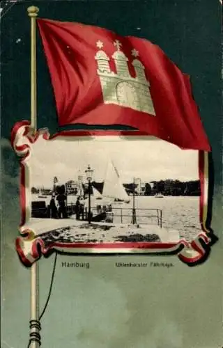 Passepartout Ak Hamburg Uhlenhorst, Uhlenhorster Fährhaus, Segelboote, Flagge, Wappen