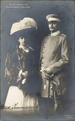 Ak Prinz Johann Georg von Sachsen mit Frau Maria Immaculata, Bruder Friedrich August III.