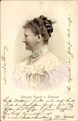 Ak Königin Carola von Sachsen, Portrait, Profilansicht