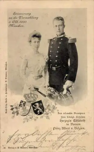 Wappen Ak Herzogin Elisabeth in Bayern, Prinz Albert von Belgien, Vermählung 2. Oktober 1900