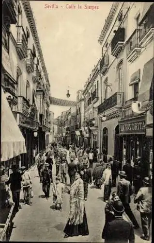 Ak Sevilla Andalusien Spanien, Calle la Sierpes, La Favorita