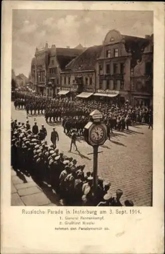 Ak Tschernjachowsk Insterburg Ostpreußen, Parademarsch, General Rennenkampf,Großfürst Nicolai