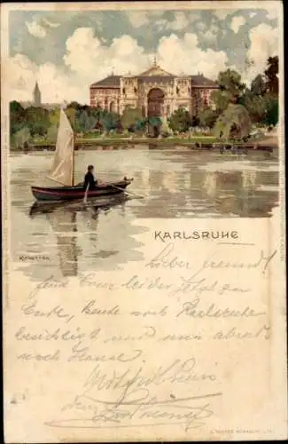 Künstler Litho Mutter, K., Karlsruhe in Baden Württemberg, Parkanlage, Ruderboot