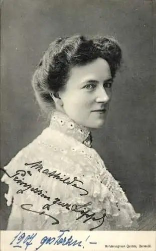 Ak Mathilda, Prinzessin zur Lippe, Portrait, Autogramm
