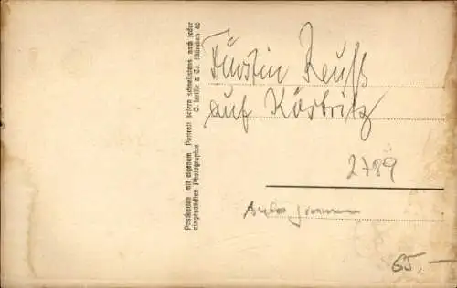 Ak Fürstin Reuß auf Köstritz, Portrait, Autogramm