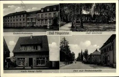 Ak Bad Mingolsheim Bad Schönborn in Baden, Rochusbrunnen, Café Gantner, Haus Lang-Seiler