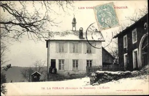 Ak La Forain Lothringen Vosges, Schule, Winter