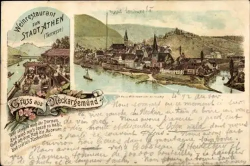 Litho Neckargemünd am Neckar, Weinrestaurant zur Stadt Athen