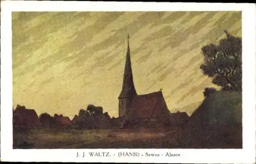 Künstler Ak Hansi / Jean Jacques Waltz, Sewen Elsaß Haut Rhin, Église